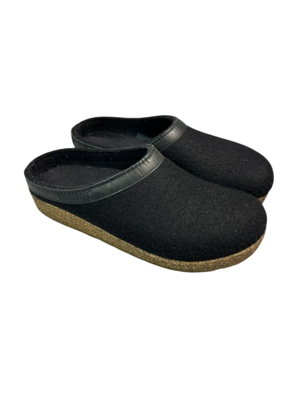 Haflinger Grizzly Wool Clogs Black EU 39 US 8 8.5 Leather Trim Cork Sole